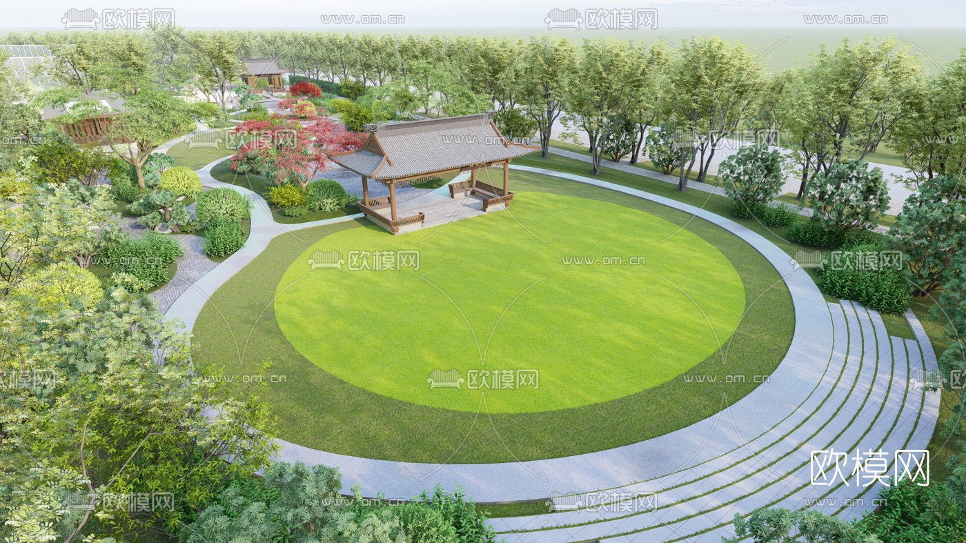 新中式园林景观su模型下载（渲染图9）