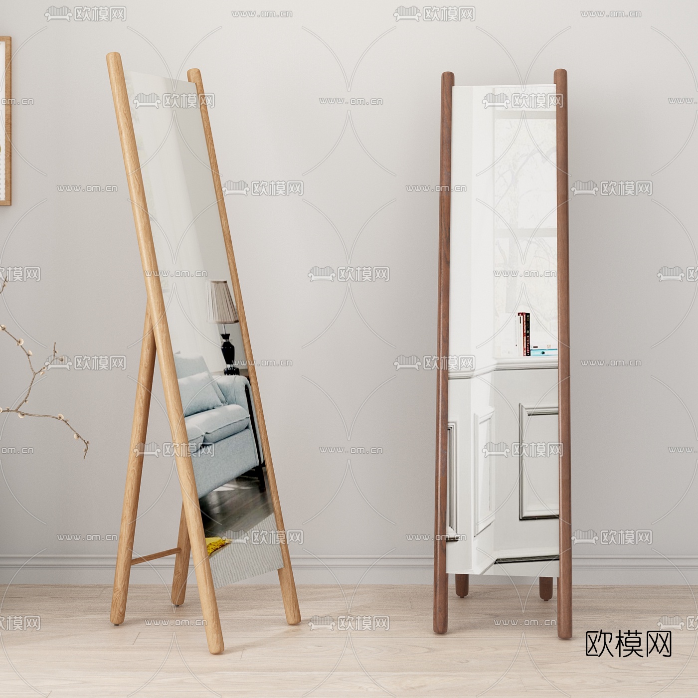 北欧实木穿衣镜3d模型下载（渲染图2）