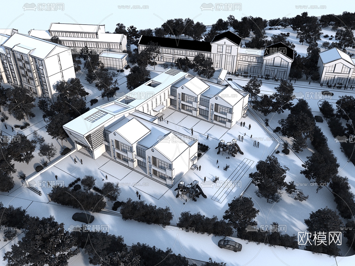 现代幼儿园鸟瞰3d模型下载（渲染图2）