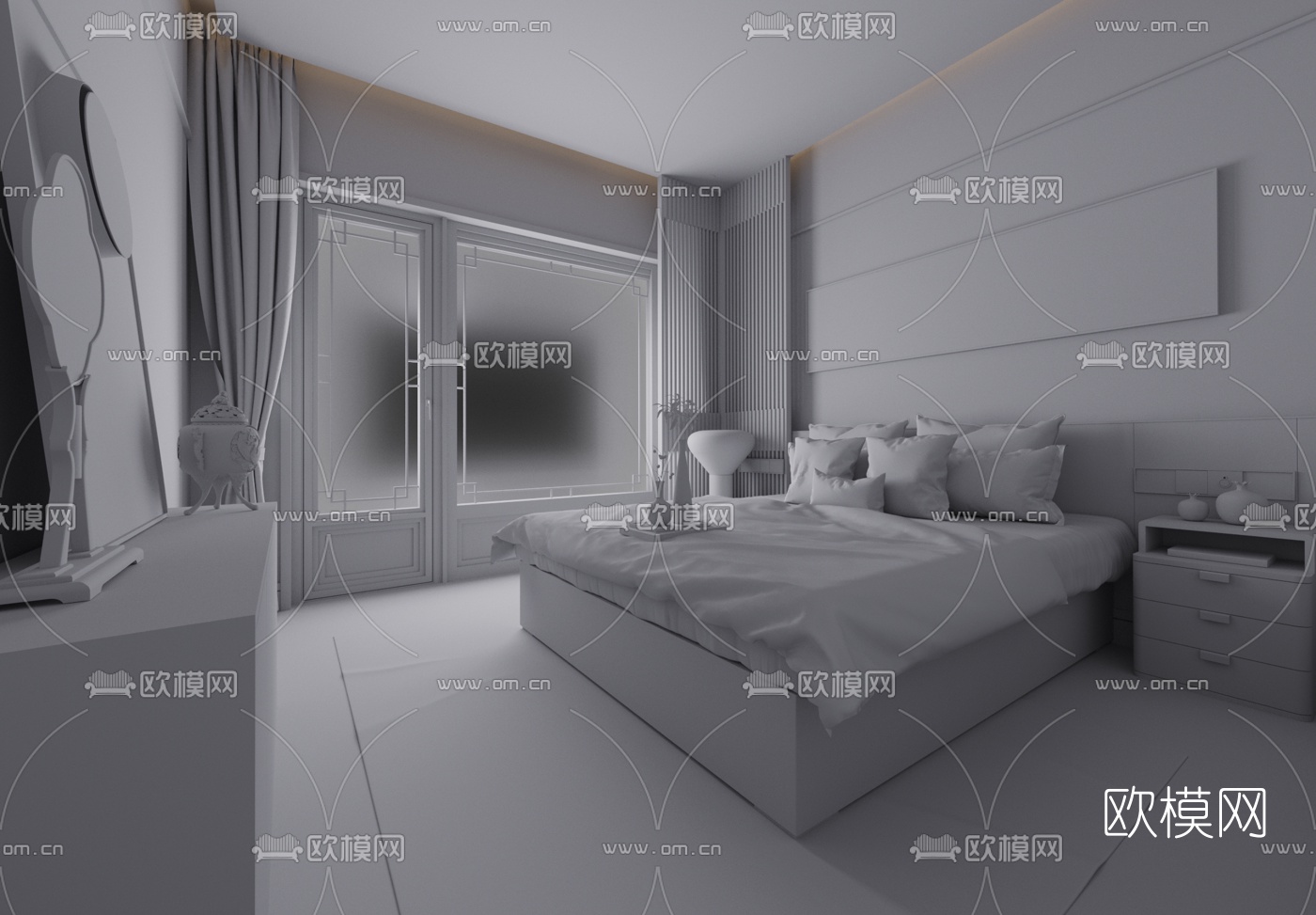 INHOUSE设计 新中式卧室主人房3d模型