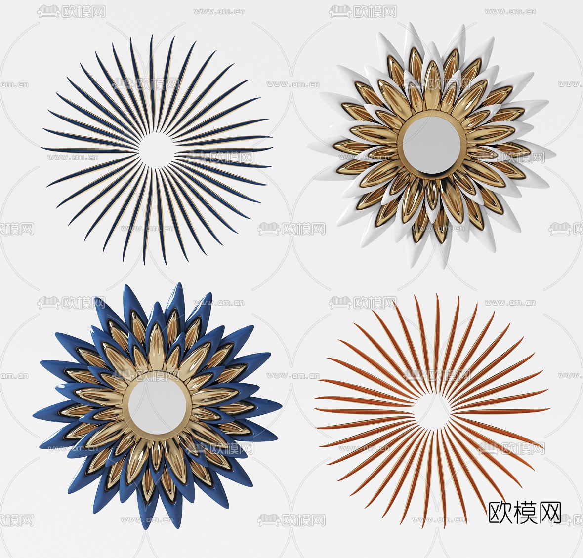 现代金属装饰镜组合3d模型下载
