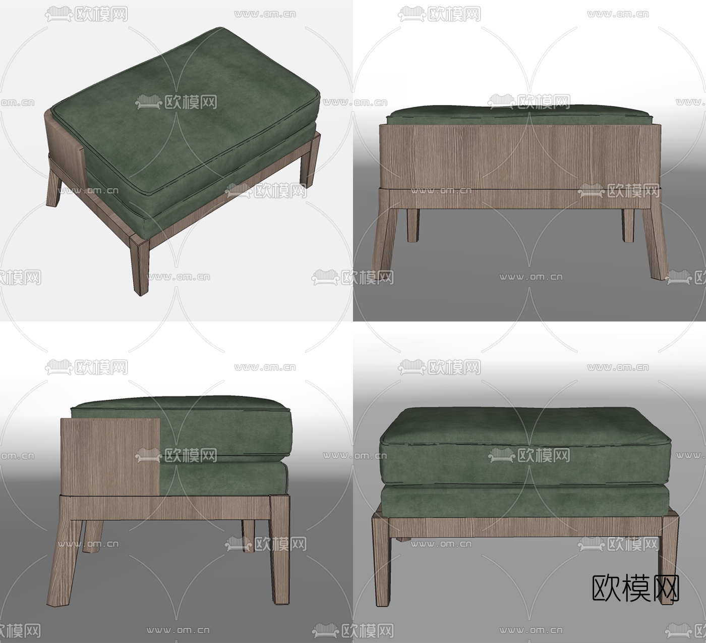现代实木沙发凳su模型下载（渲染图2）