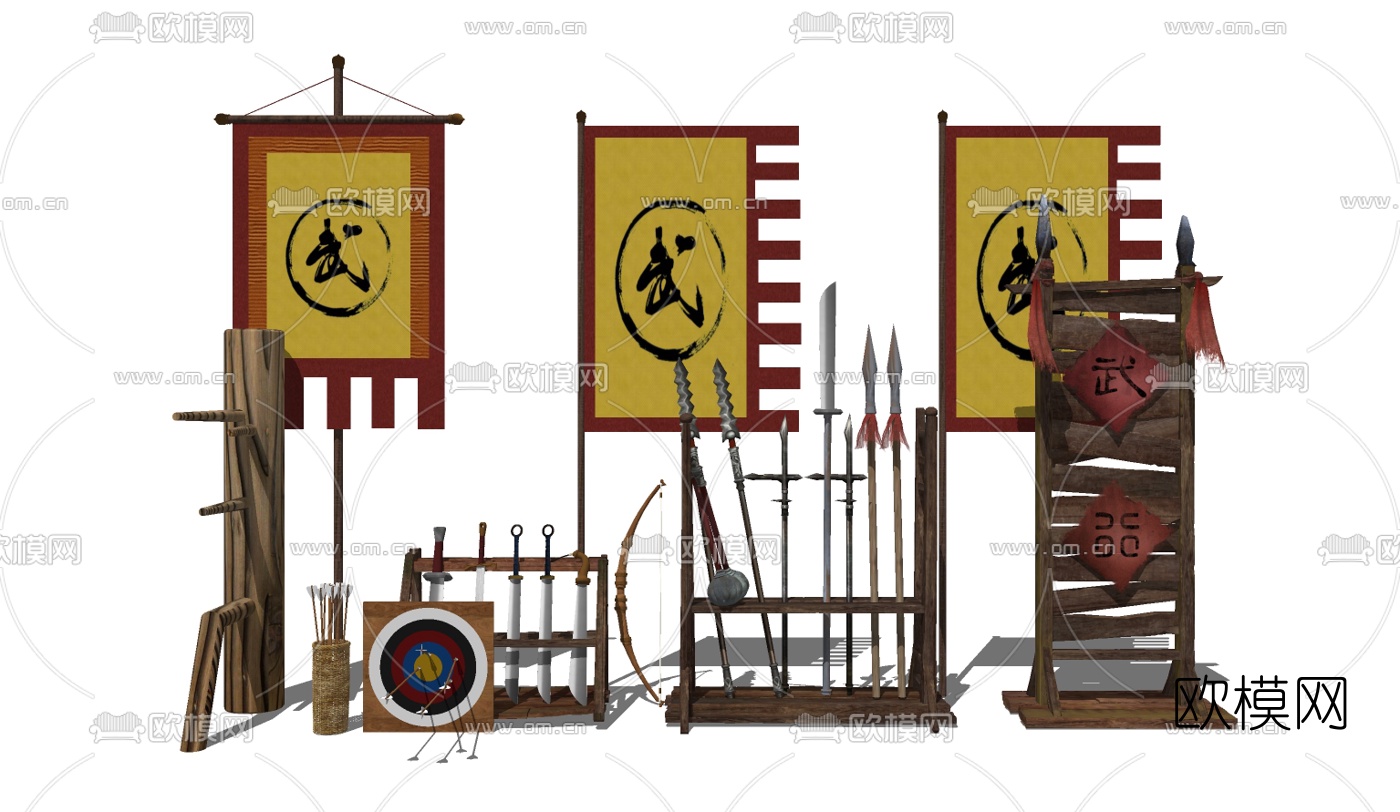 中式古代冷兵器su模型下载