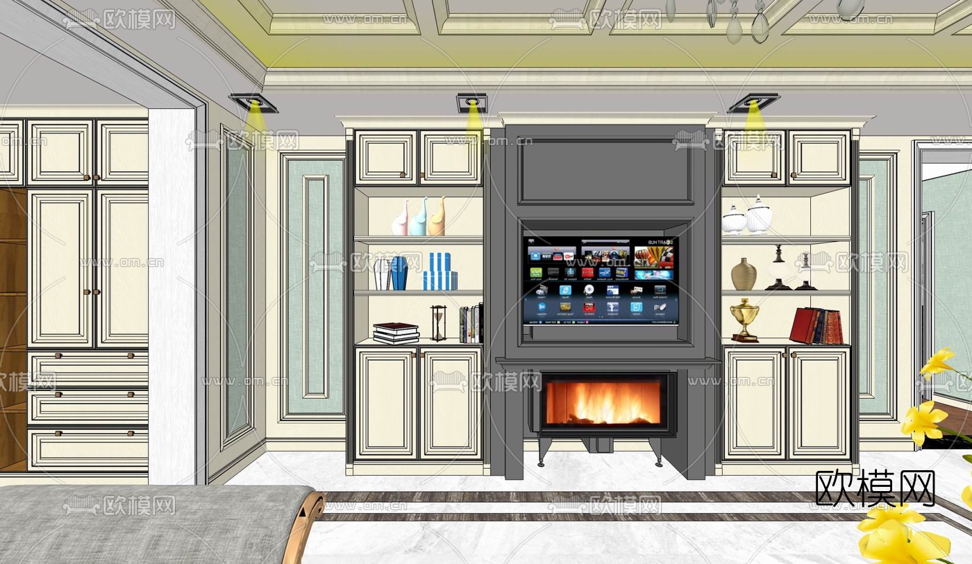 欧式客餐厅su模型下载（渲染图4）