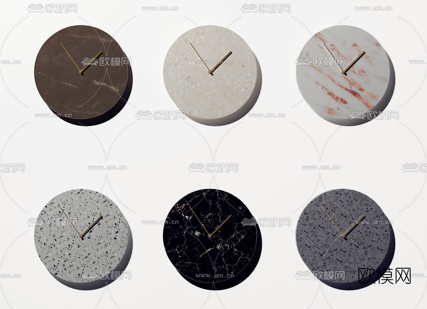 现代大理石挂钟3d模型下载（渲染图1）