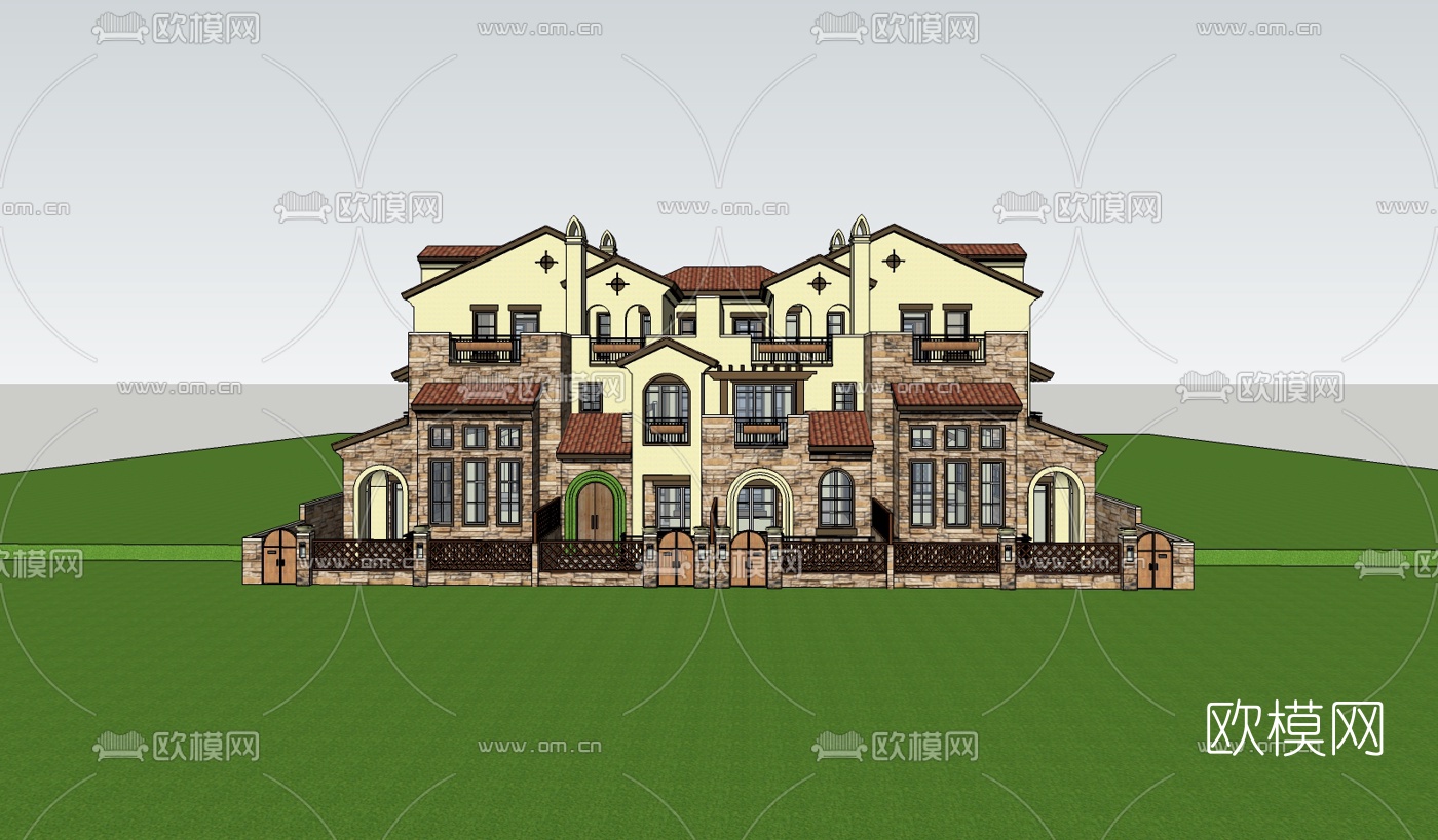 欧式连排别墅su模型