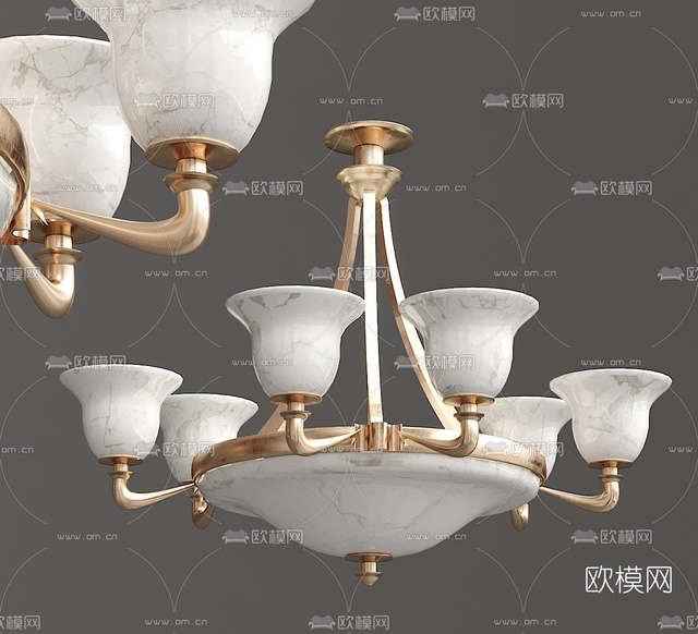 简欧金属大理石吊灯3d模型下载
