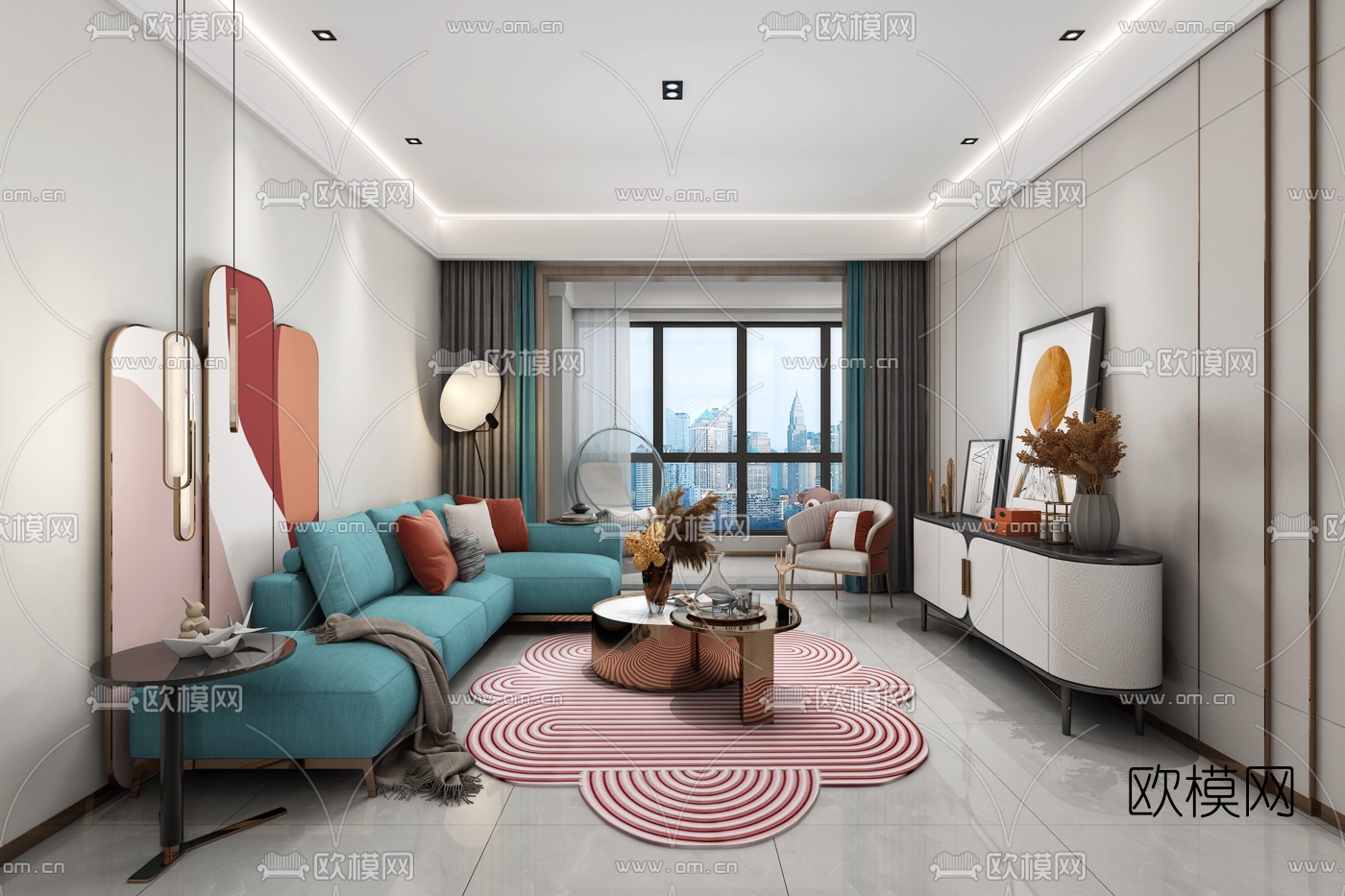 北欧轻奢客厅3d模型下载（渲染图1）