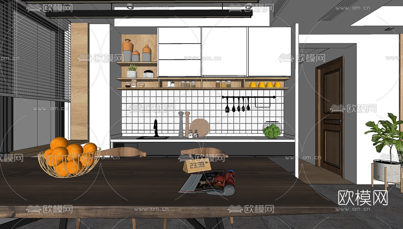 北欧客厅餐厅卧室su模型