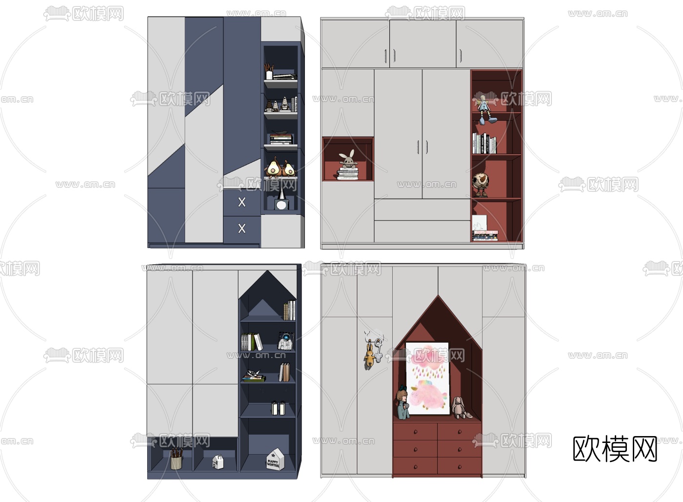 现代轻奢儿童衣柜su模型下载