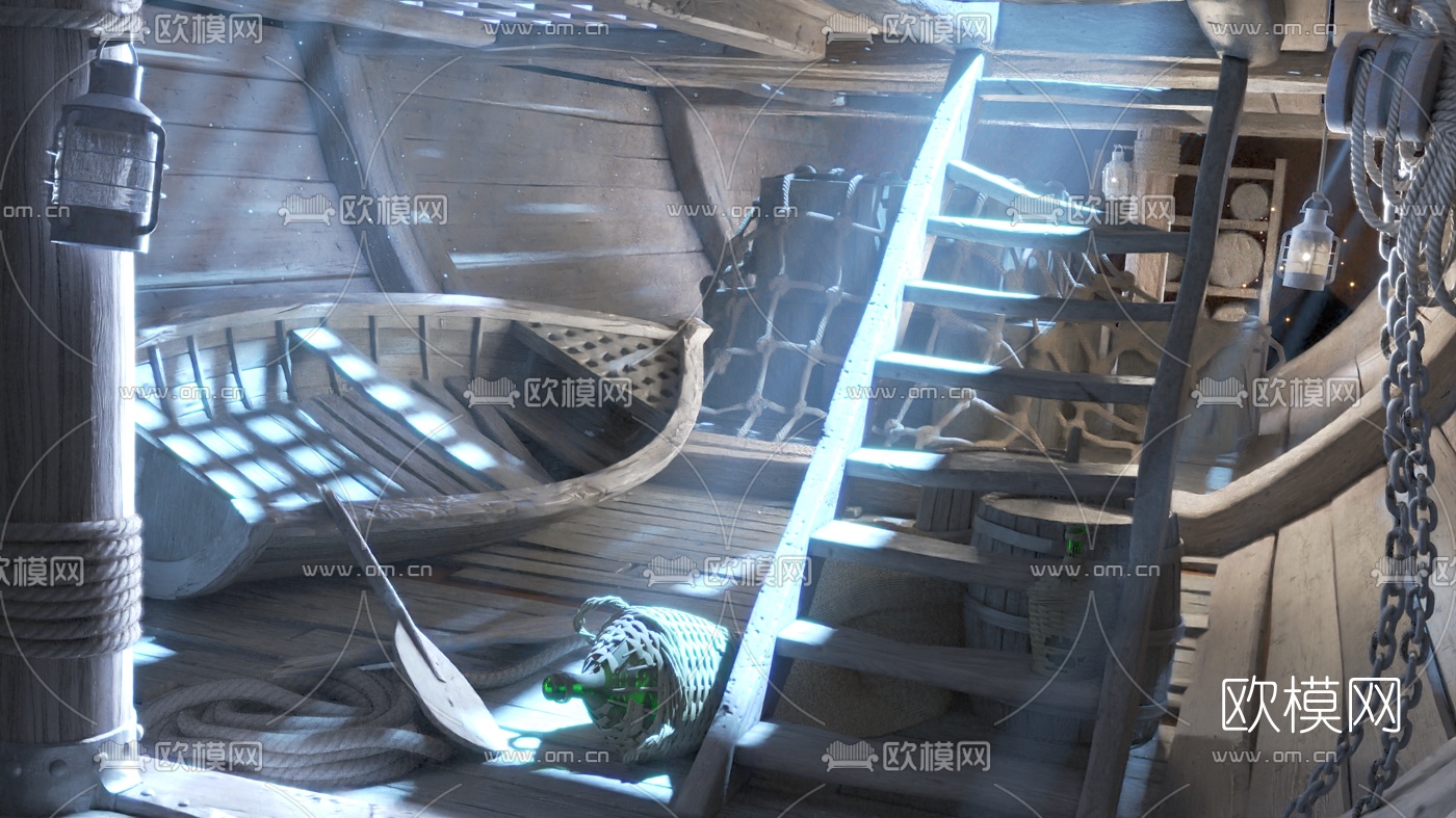 自然风复古船舱3d模型下载（渲染图3）