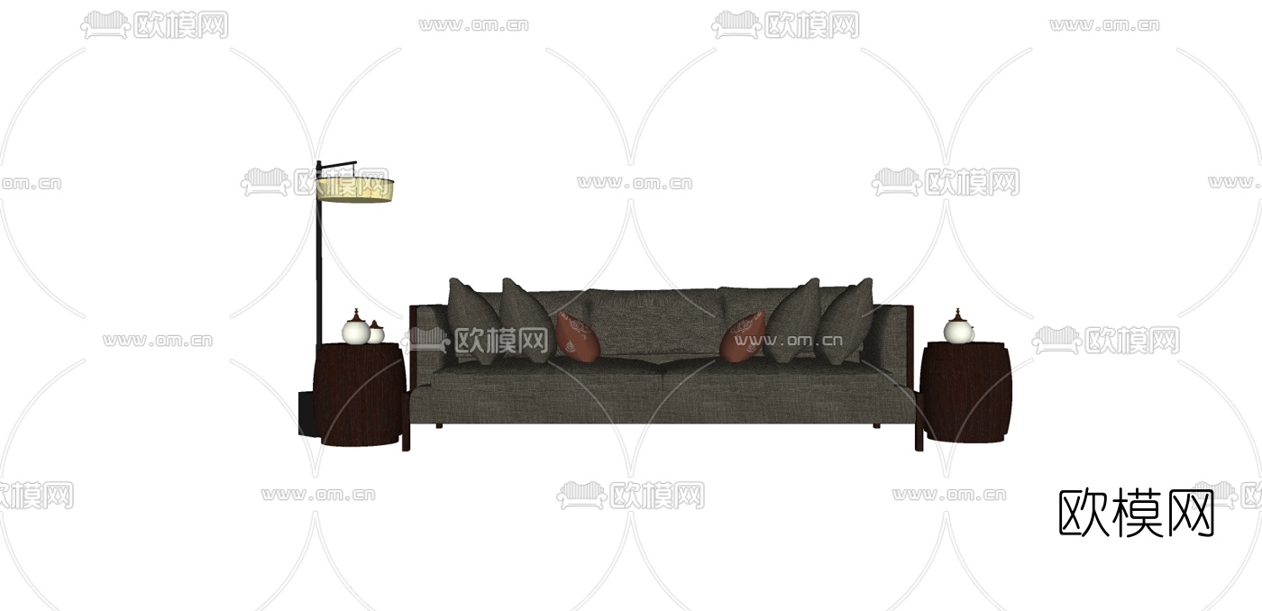 中式组合沙发su模型下载