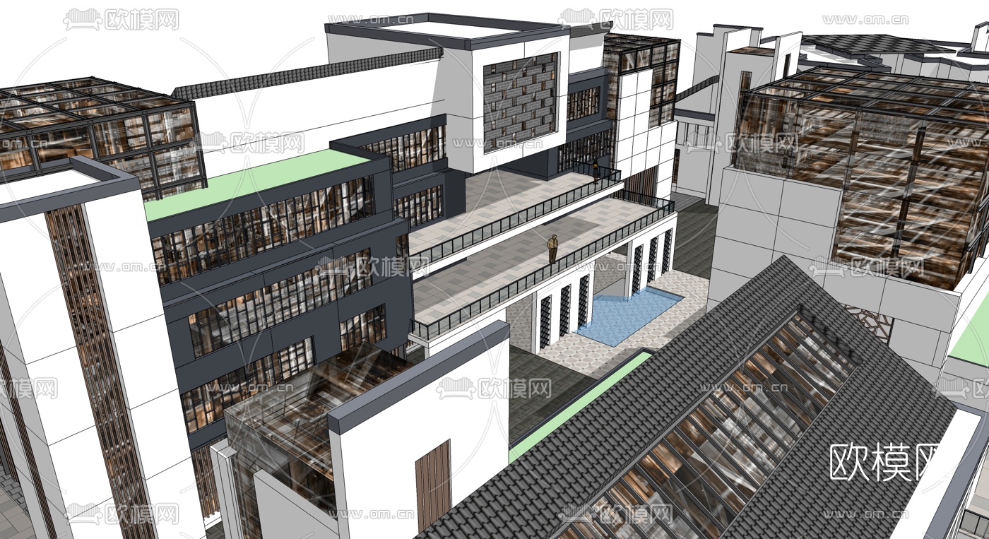 新中式商业街建筑su模型
