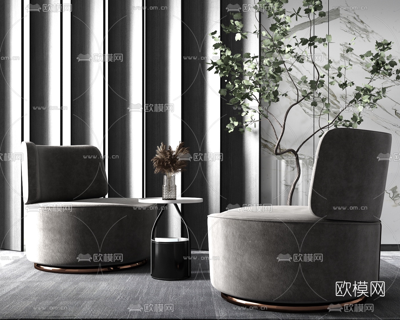 现代布艺休闲沙发su模型下载（渲染图1）