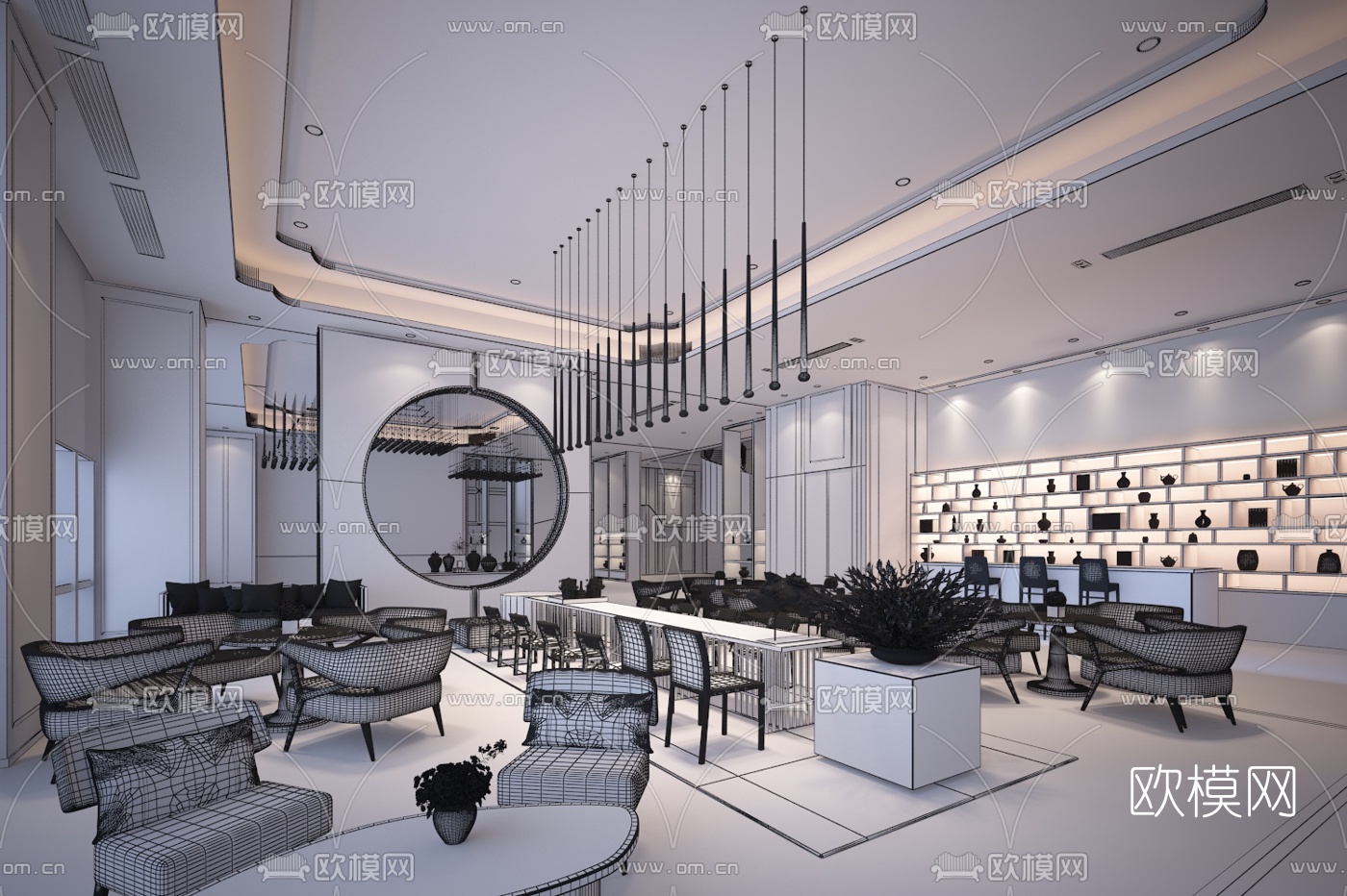 深圳华墨国际设计新中式售楼处3D模型下载（渲染图2）