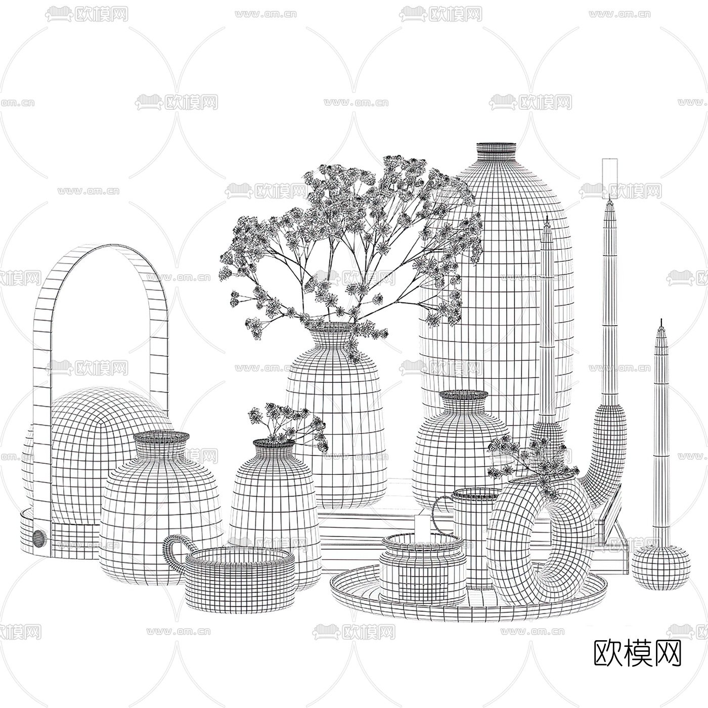 现代玻璃烛台花瓶摆件3d模型