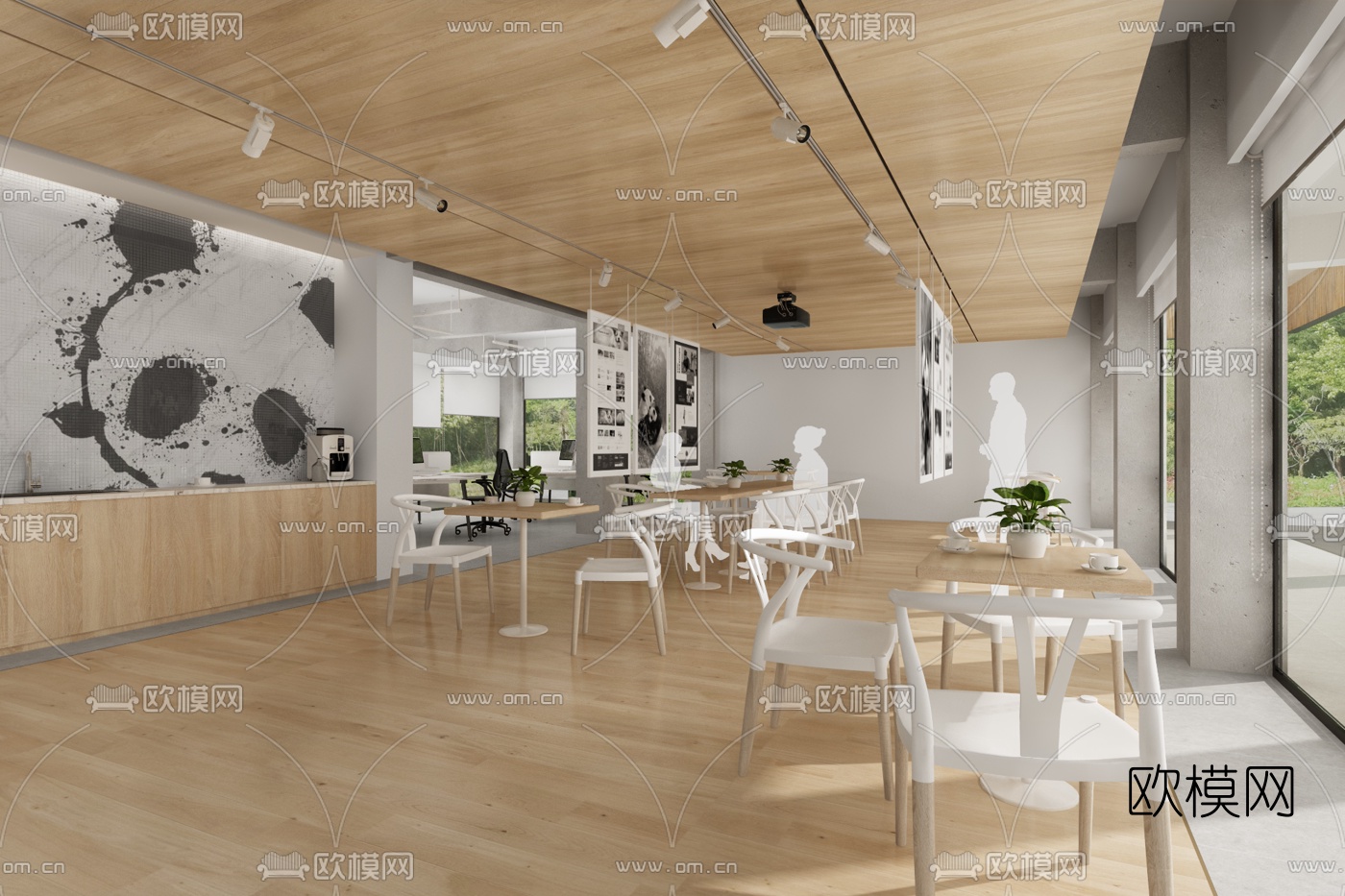 现代办公室茶水间接待区3d模型