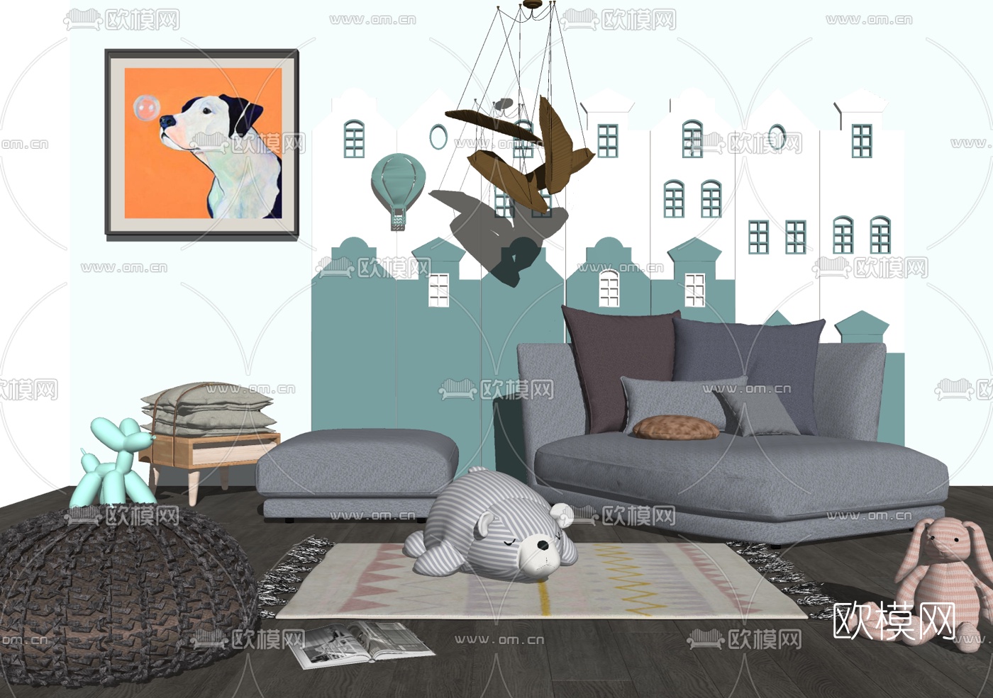 北欧儿童沙发su模型下载