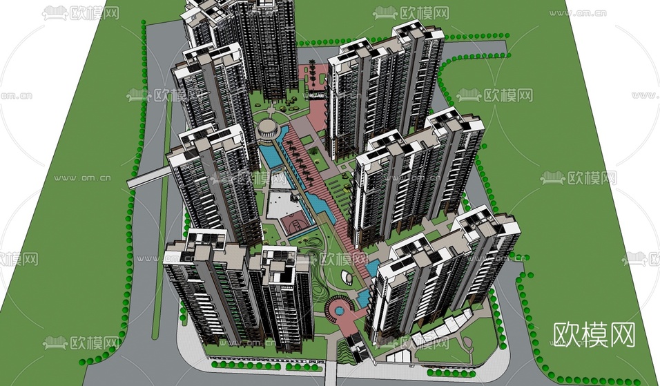 现代小区规划su模型下载(渲染图2)