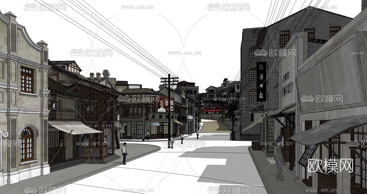 中式文化商业街规划su模型下载（渲染图4）