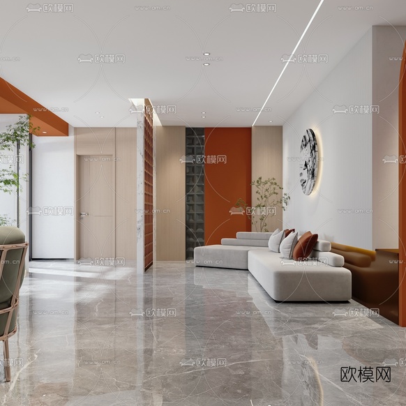 现代火锅店大堂前台过道3d模型下载(渲染图4)