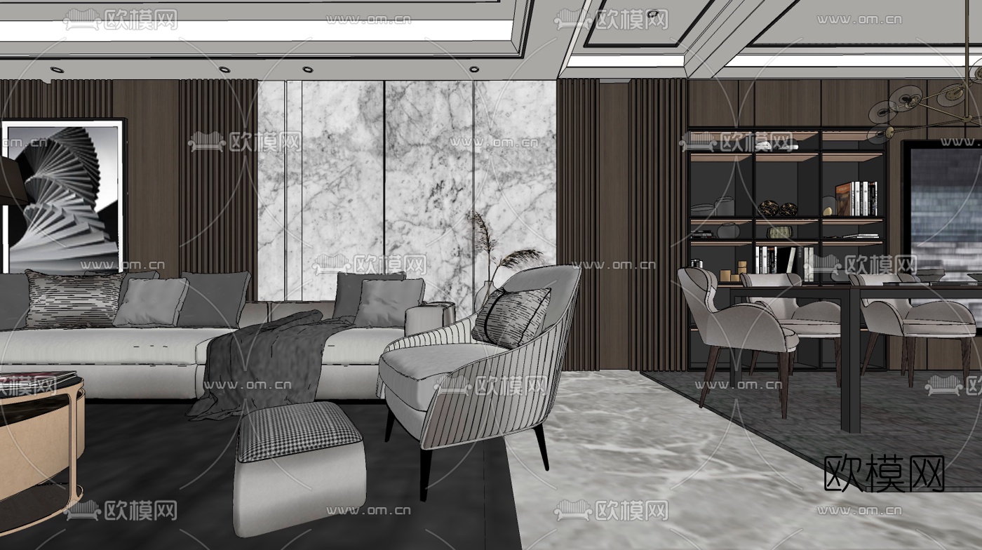 现代轻奢客餐厅su模型