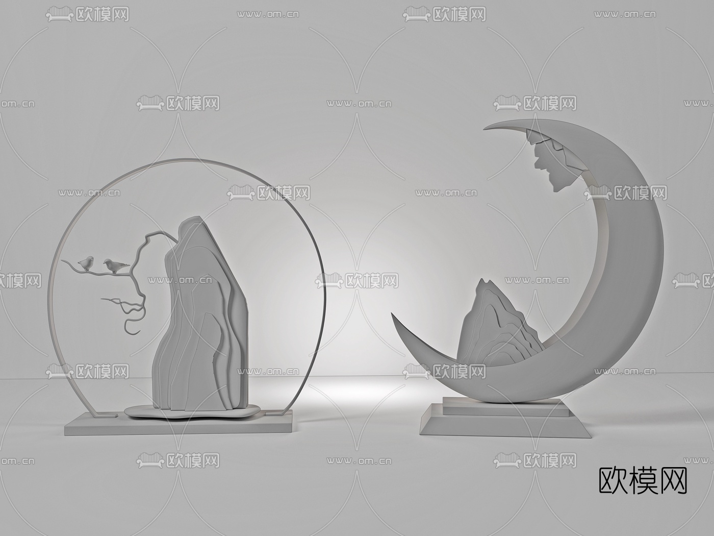 新中式假山摆件组合3D模型