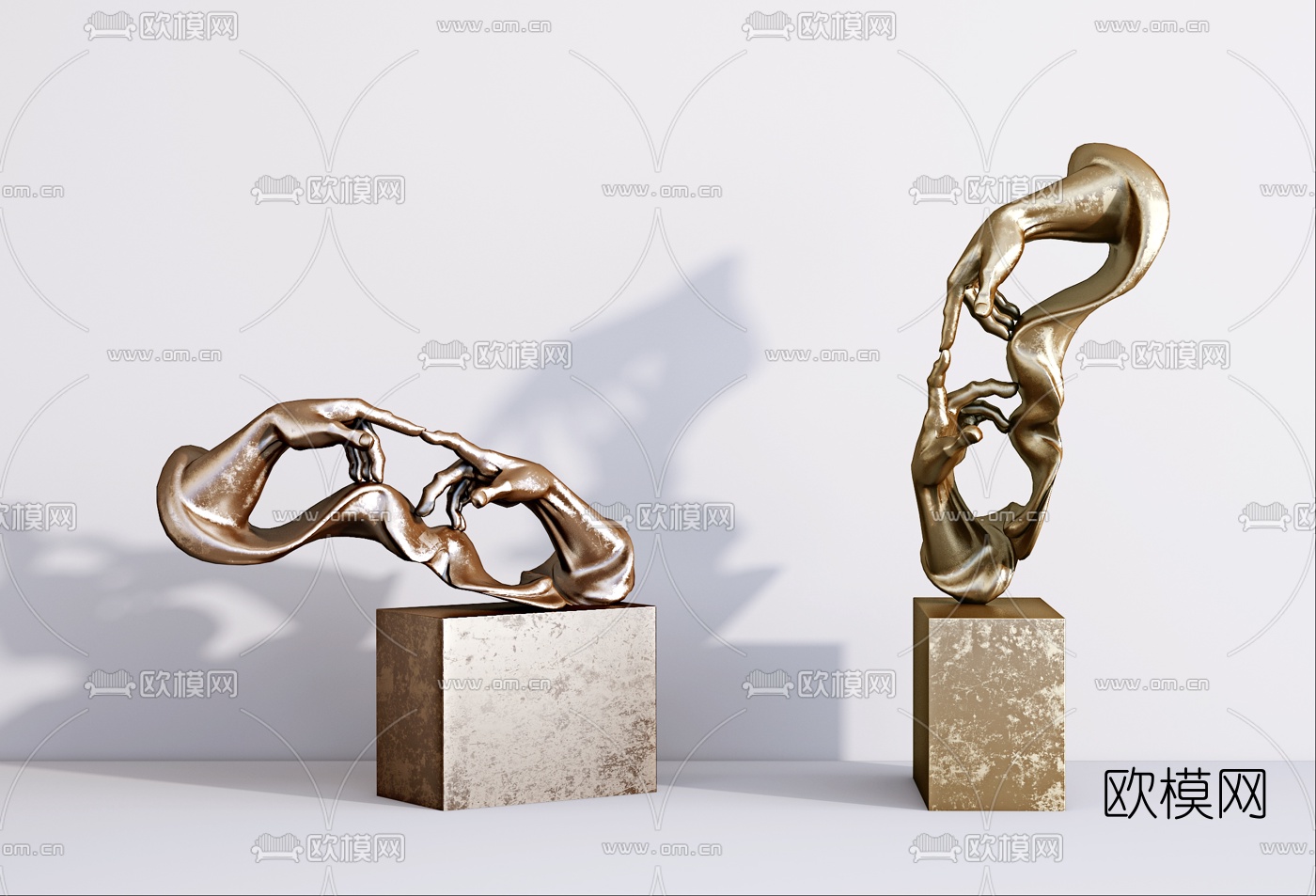 现代抽象金属手雕塑摆件3d模型下载