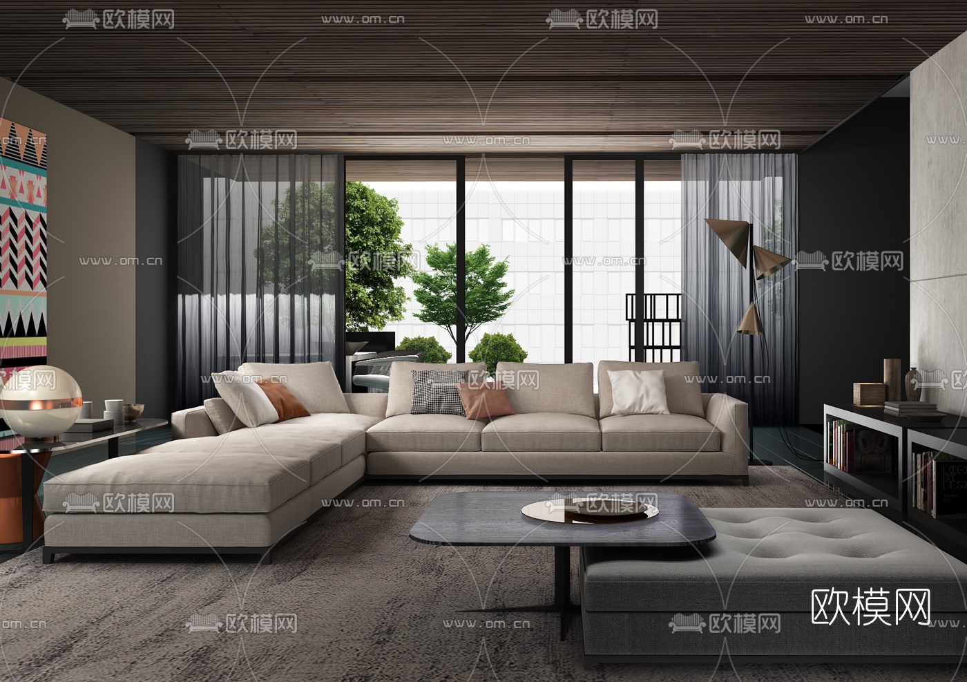 意大利MINOTTI品牌现代沙发组合3D模型下载（渲染图1）