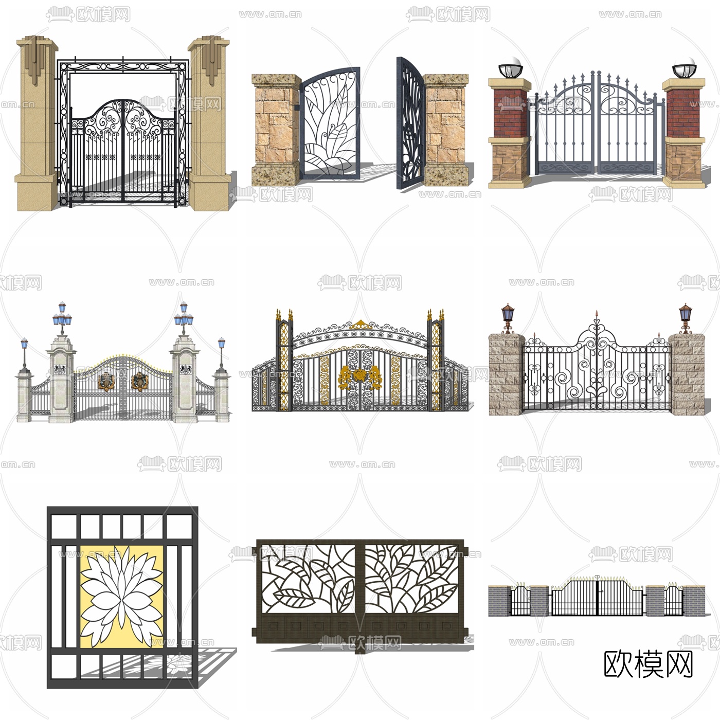 欧式铁艺花园大门su模型下载