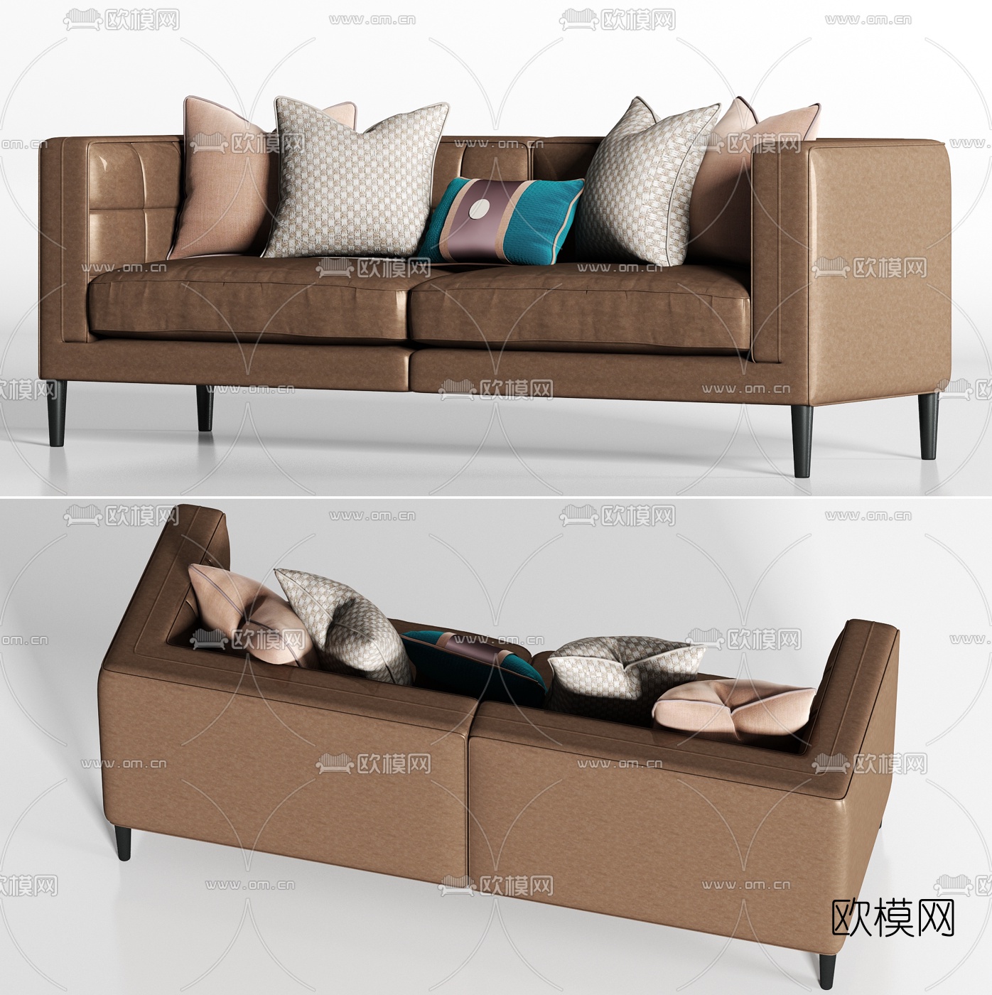 现代皮革双人沙发3D模型-免费3dmax模型库-欧模网