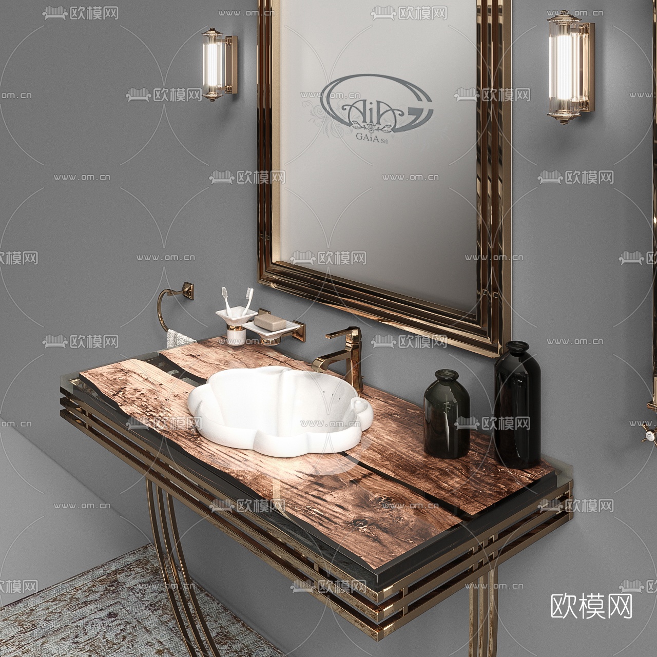 后现代金属浴室架洗手台3d模型