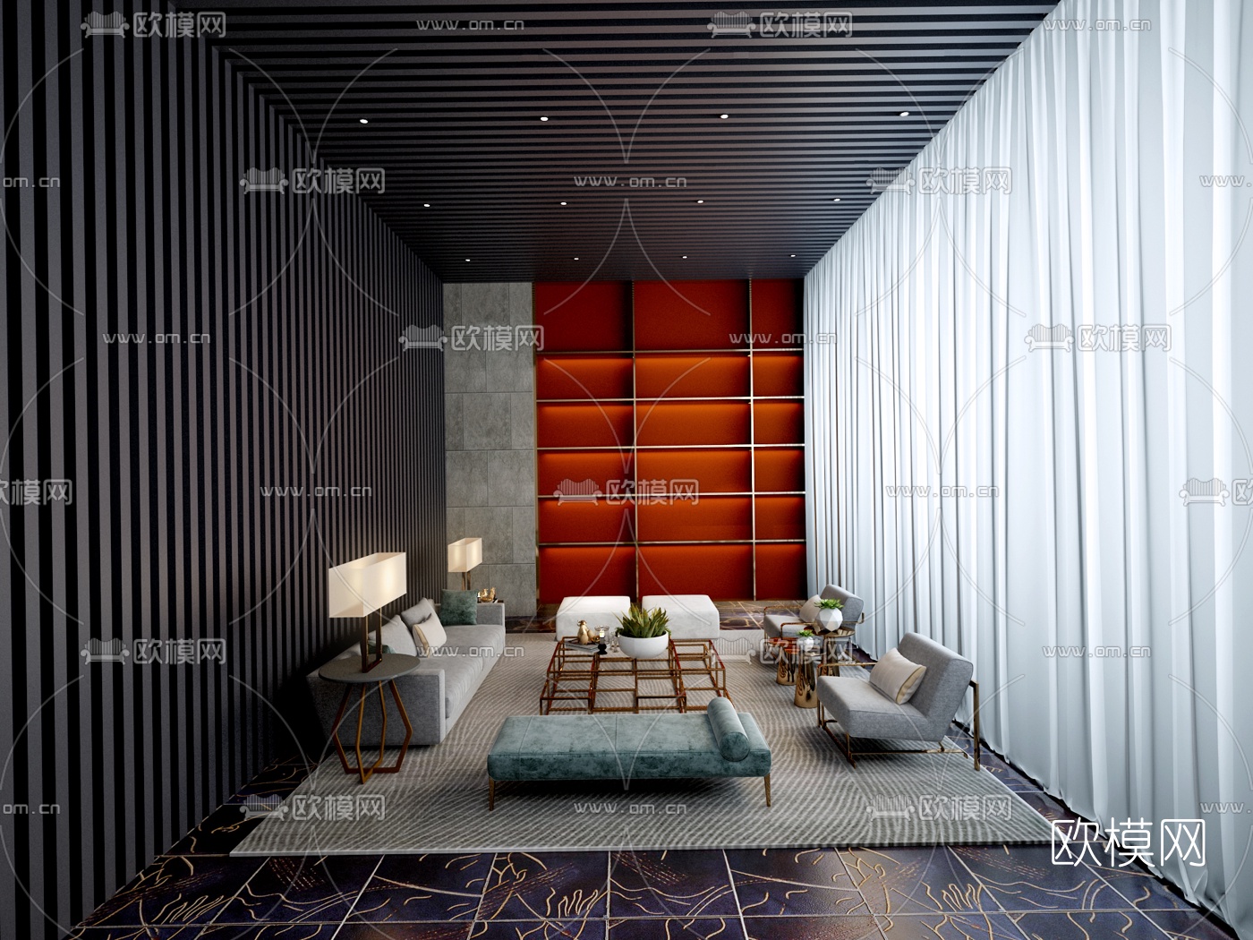 现代会所会客室3d模型下载