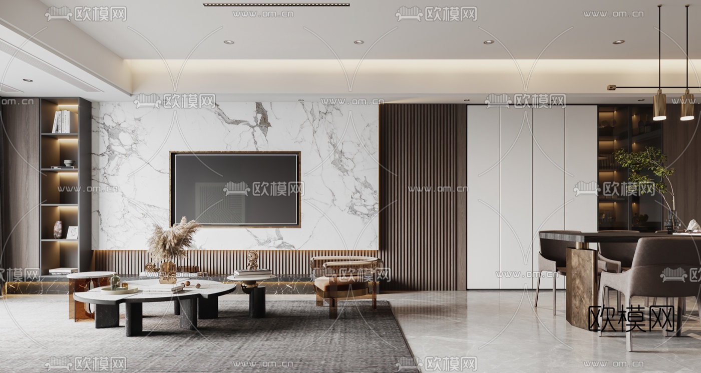 现代客厅餐厅3d模型