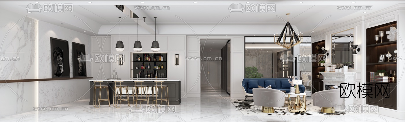 后现代客厅餐厅3D模型