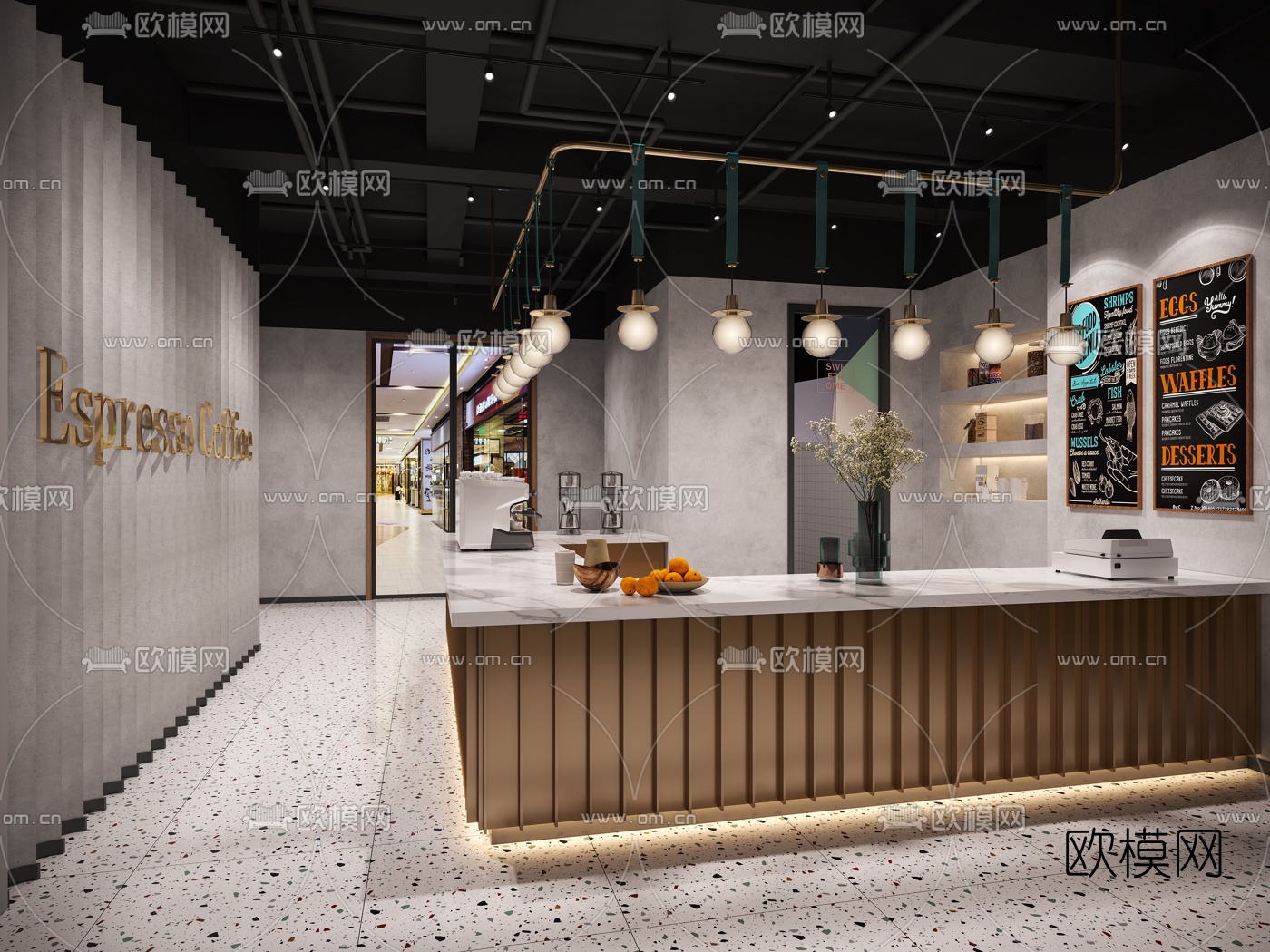 工业风咖啡厅操作台前台3d模型下载