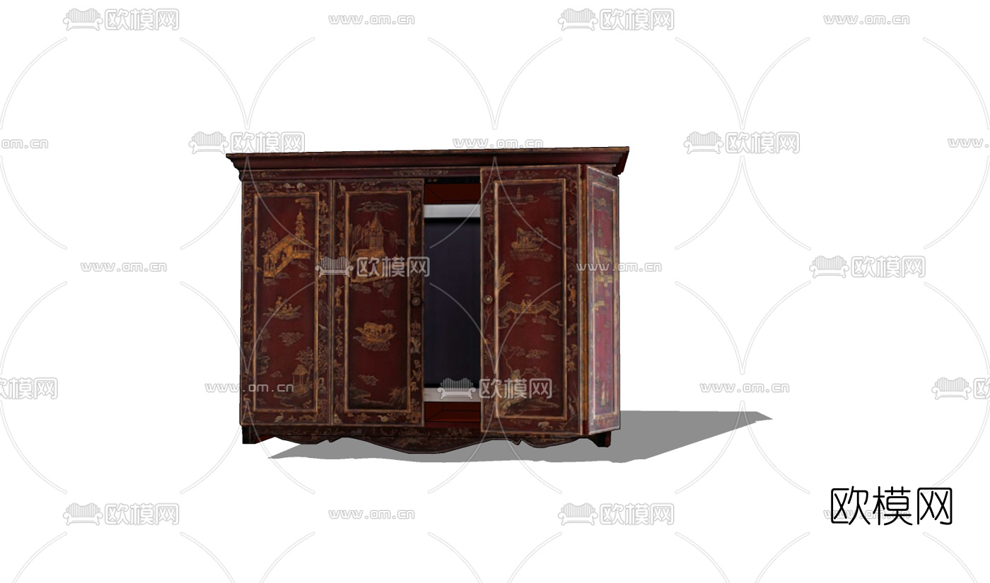 中式古典边柜免费su模型下载