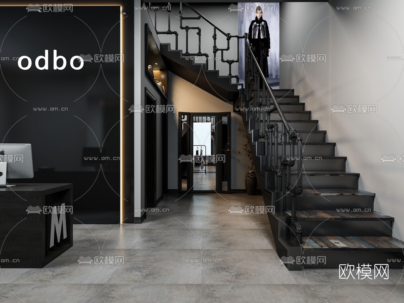 工业风楼梯接待台3D模型下载