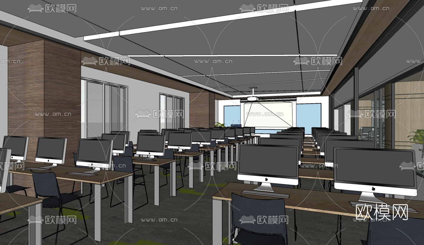 现代办公室综合办公区su模型下载（渲染图2）