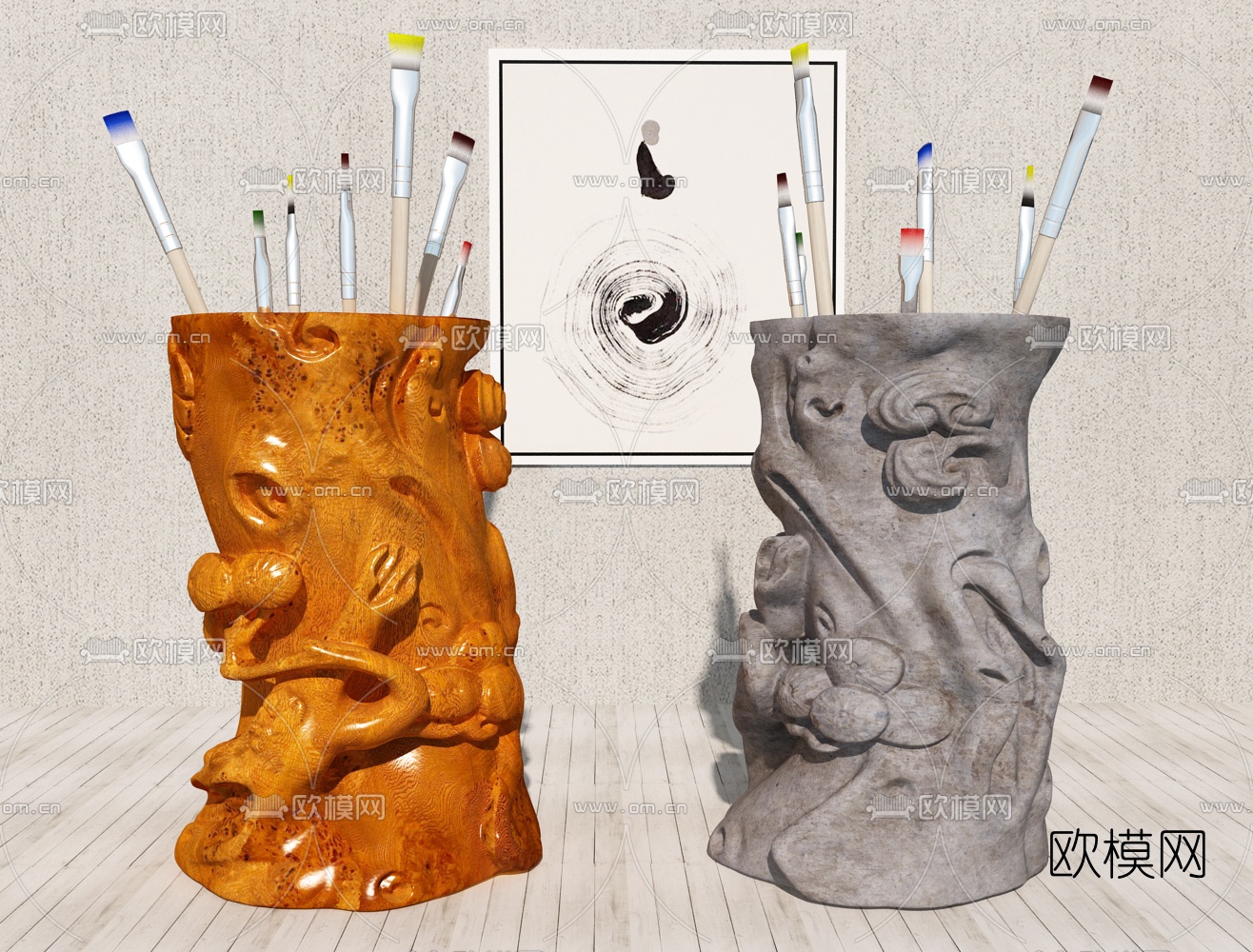 新中式灵芝笔筒3d模型下载