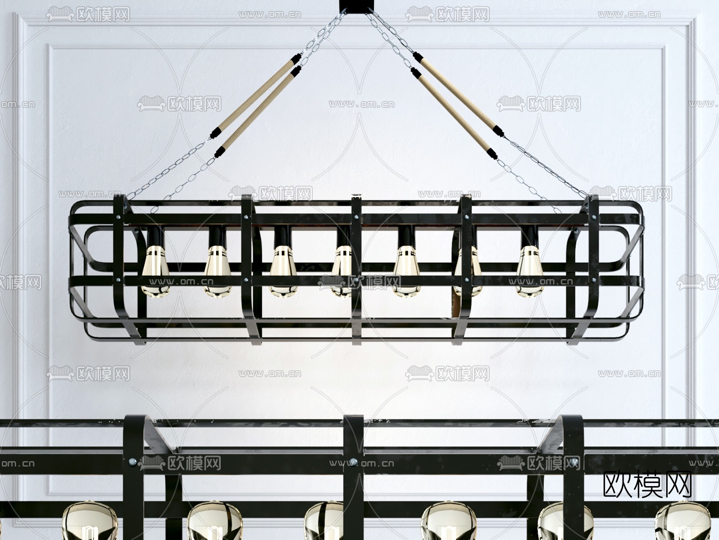 工业风多头灯泡吊灯su模型下载（渲染图1）