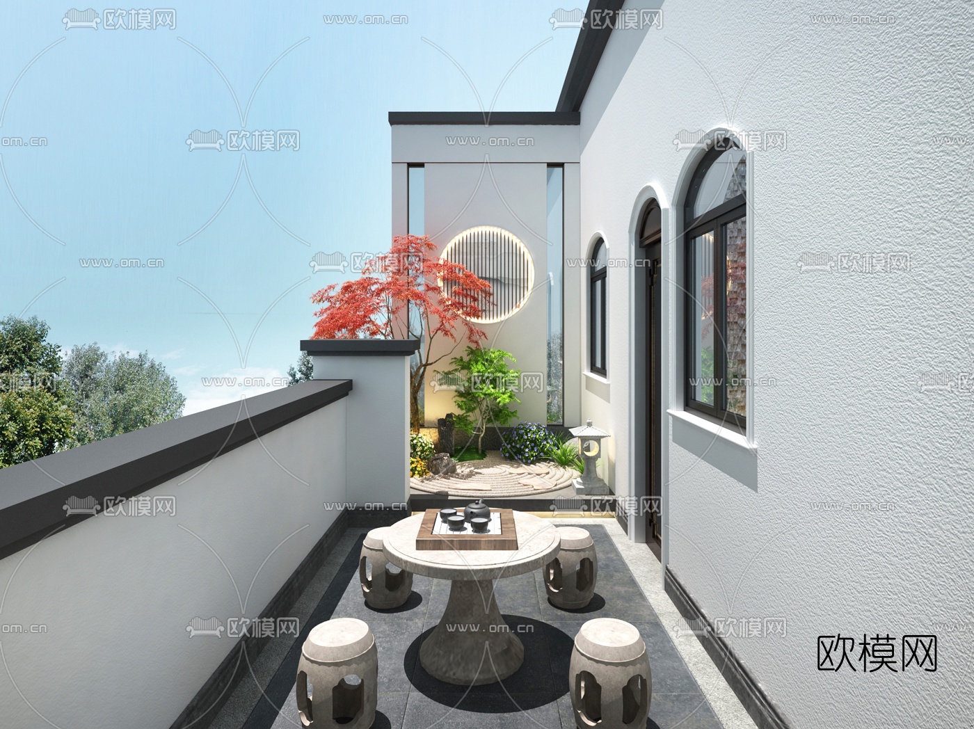 中式露台阳台3d模型