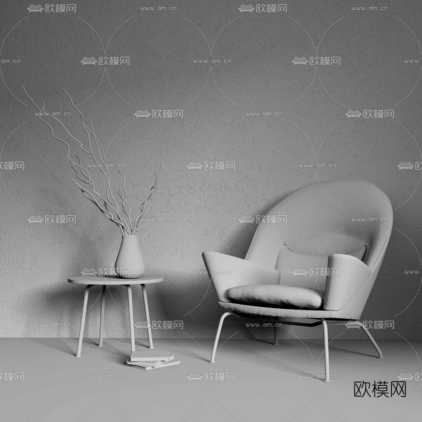 丹麦Carl Hansen & Son品牌 北欧布艺休闲单人沙发3d模型下载（渲染图2）
