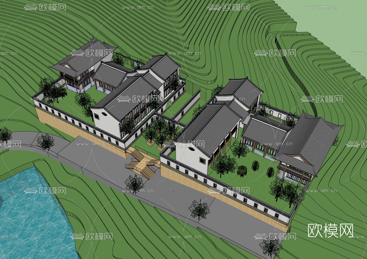 中式四合院免费su模型下载