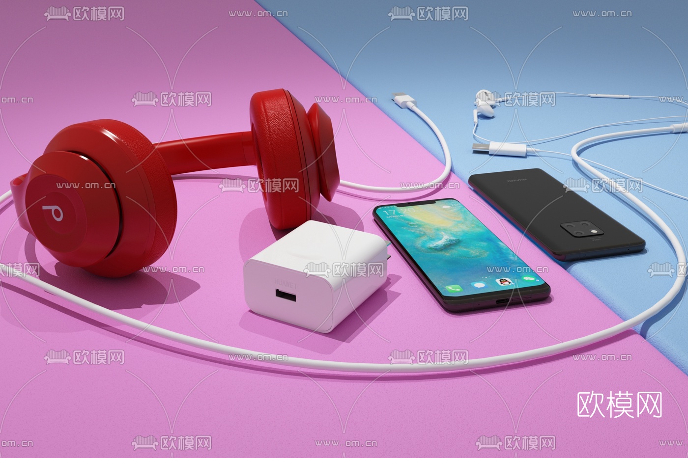 现代手机耳机充电器3d模型