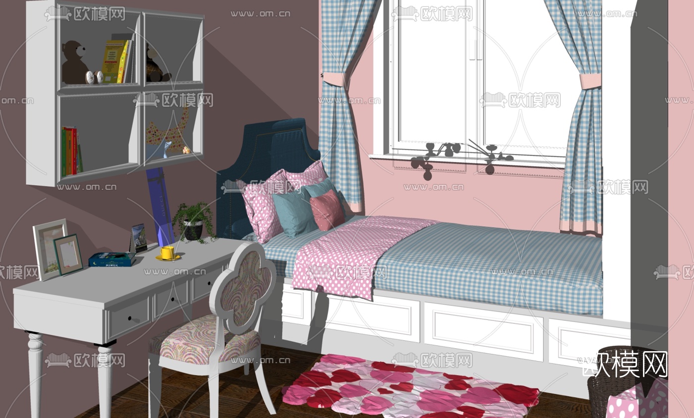 简欧榻榻米女孩房su模型下载