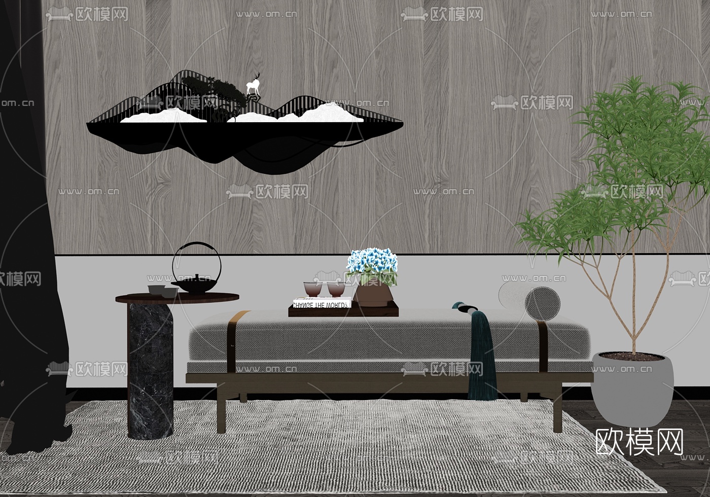 现代轻奢沙发凳su模型下载（渲染图2）