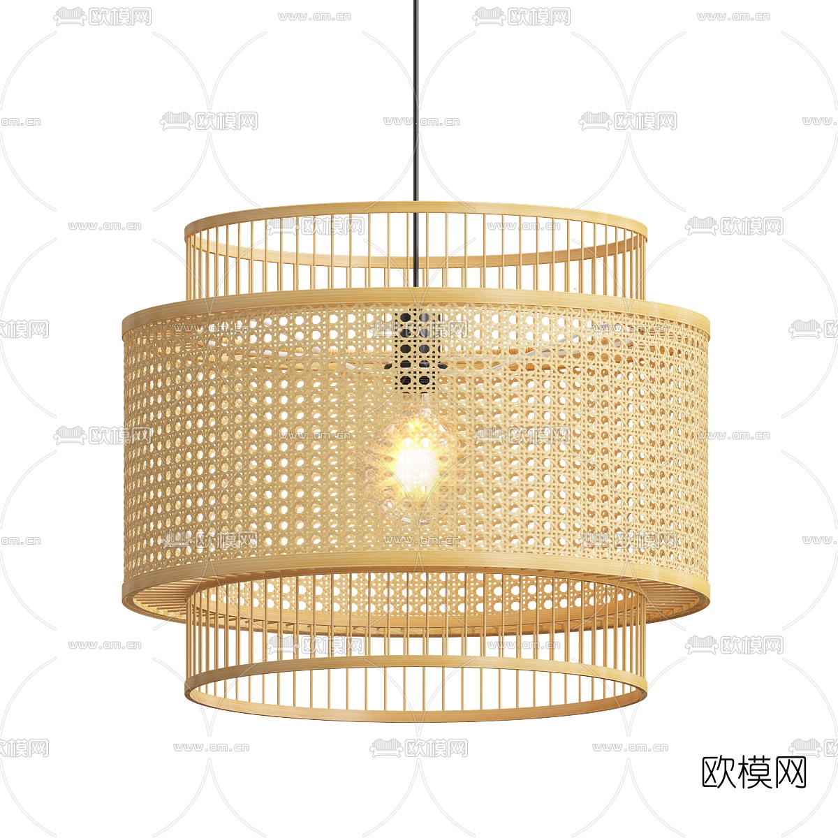 自然风藤编吊灯3d模型下载（渲染图1）