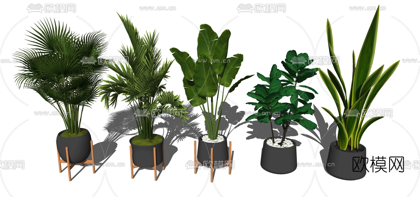 现代绿植盆栽组合su模型下载