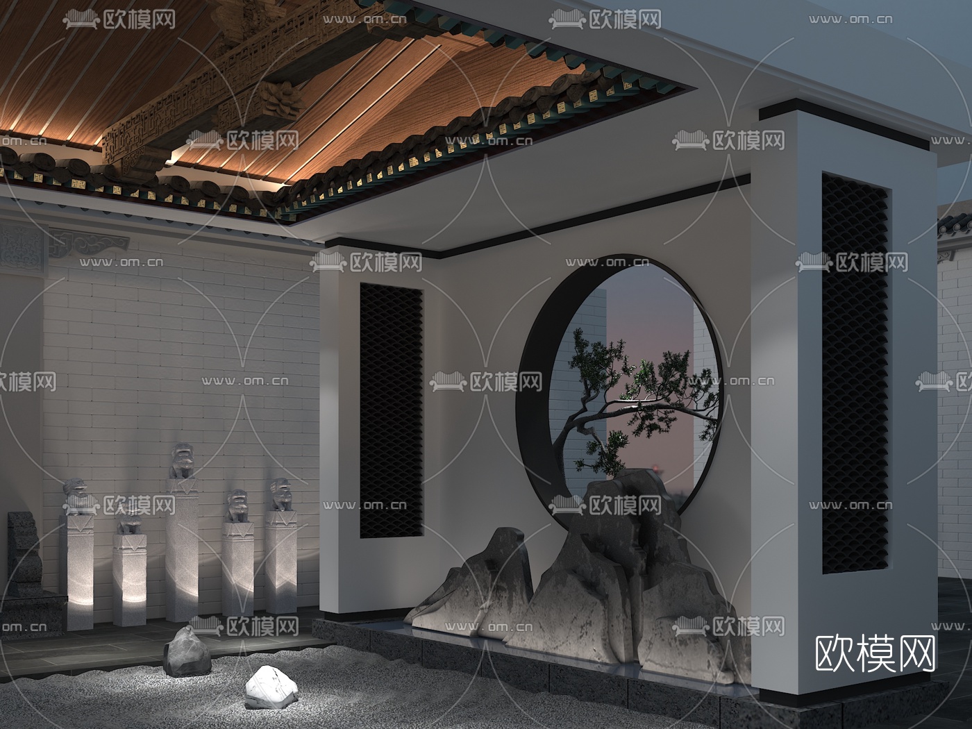 新中式假山园艺小品3d模型下载（渲染图2）